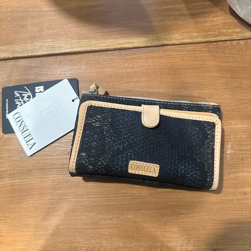 Consuela Black and Tan Textured Wallet